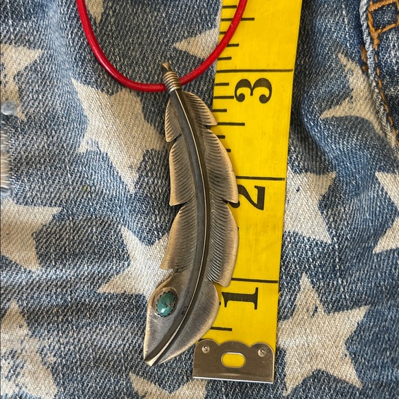 native American, Sterling, silver and turquoise Feather Pendant - Picture 7 of 7